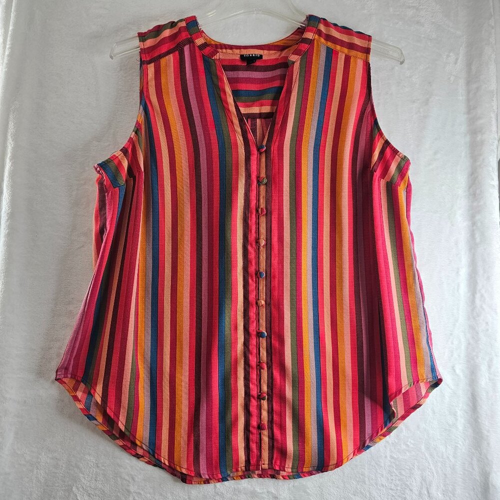 Torrid Women Sleeveless Top Harper Gauze Multicolor Stripe Button Down Size 1